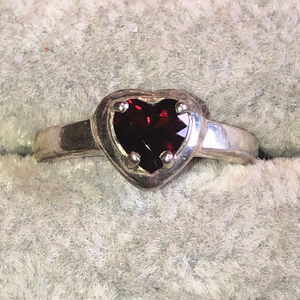 Size 7.25 Heart Shaped Sterling Silver Ring with Red Gemstone